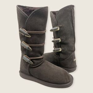Ukala Emu Hillary High Gray Suede Merino Wool Sherpa Toggle Tall Winter Boot 7